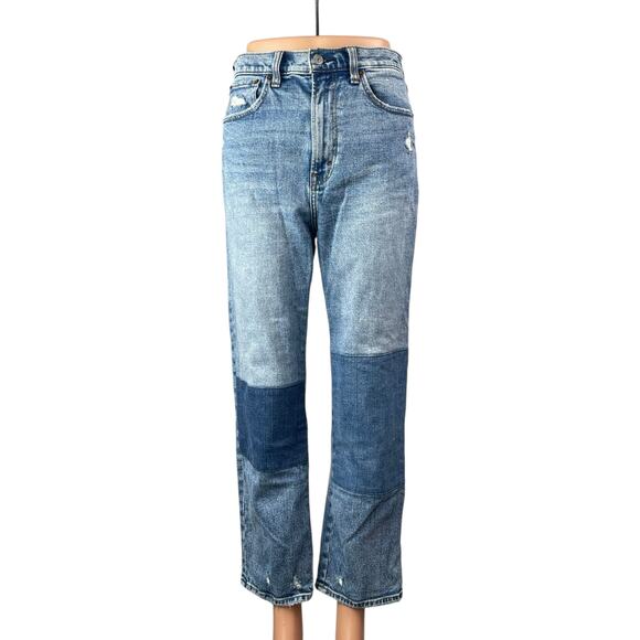 Abercrombie & Fitch The Ankle Straight Blue Ultra High Rise Patchwork Jeans 28 - Picture 1 of 6